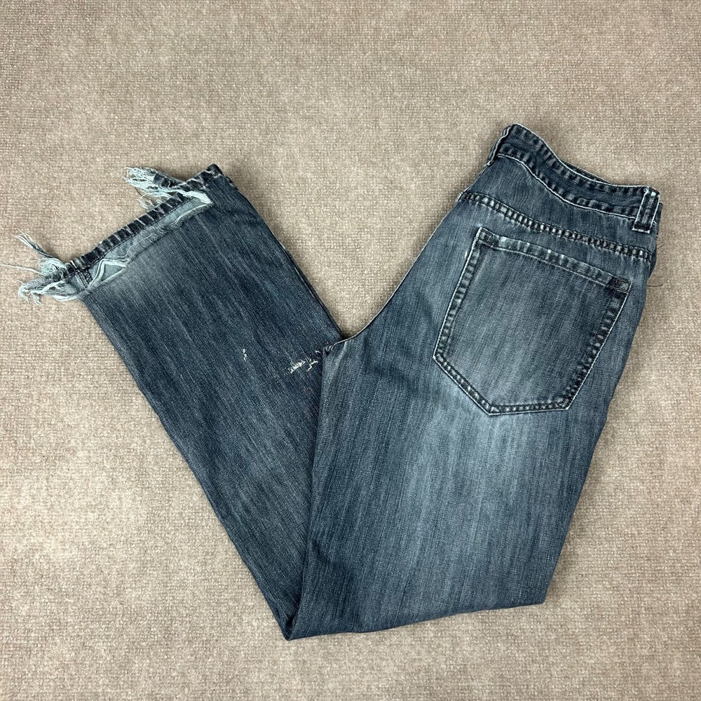 Denim Blvd Tapered Leg Jeans Mens 34 Gray Cotton Distressed Mid Rise Slim Fit